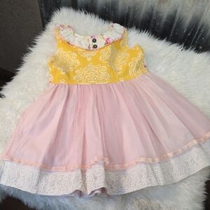 Sweet Honey Girls Yellow & Pink Ruffle Collar Party Dress READ**